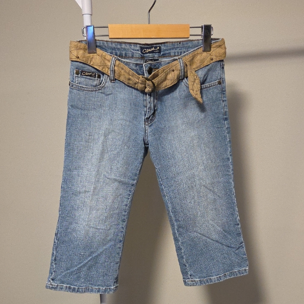 Clash Jeans Women's Embroidered Capri Jeans with Belt Size 5